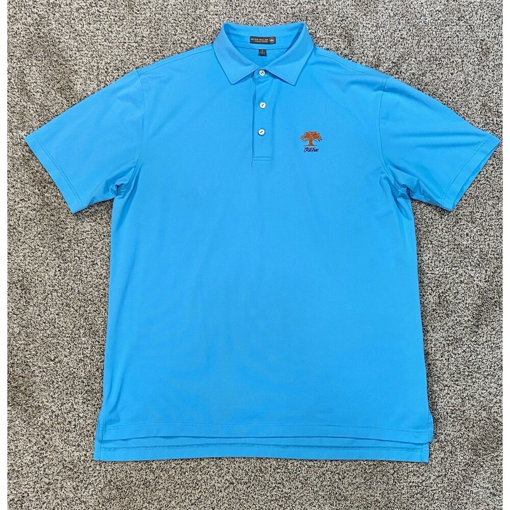 Peter Millar Summer Comfort Polo Mens L Blue Oak Tree Golf Performance